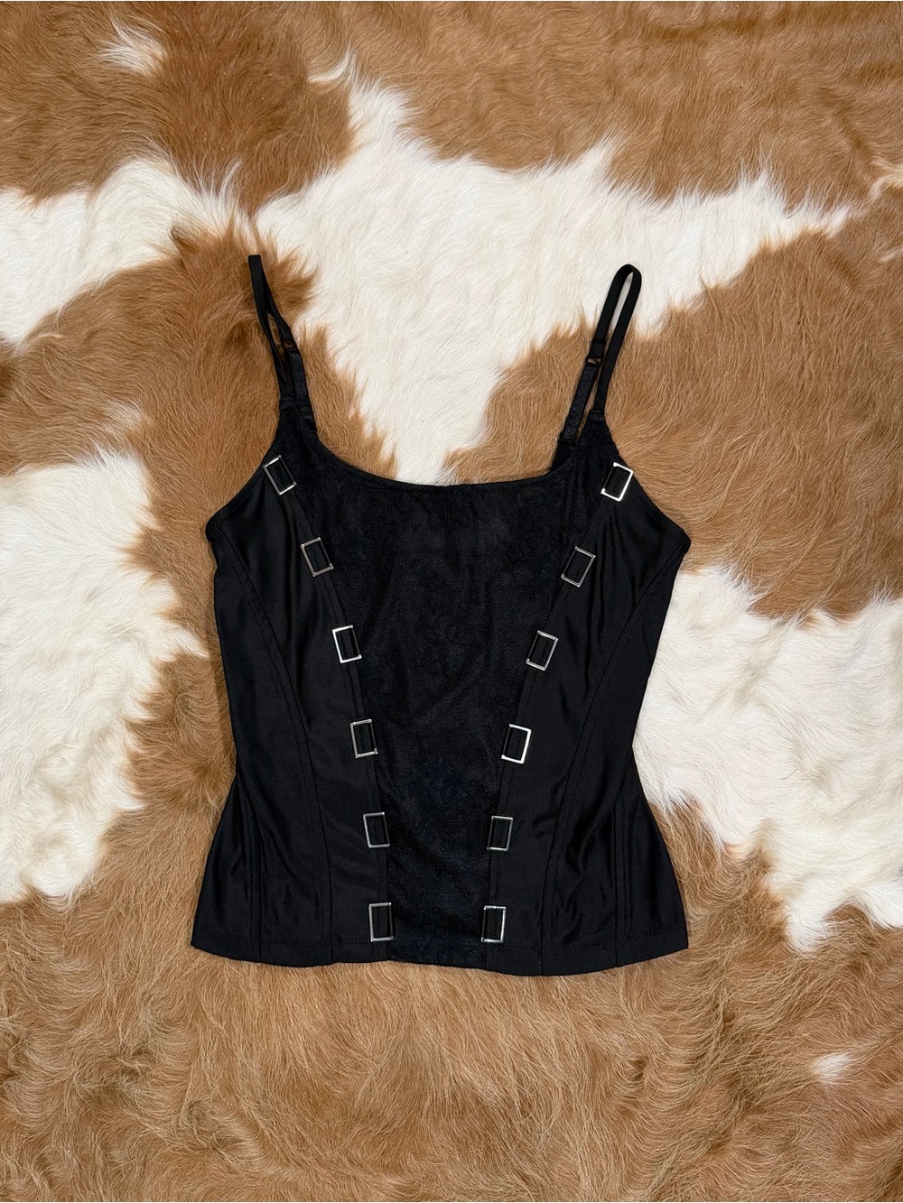 Black Square-Ring Detail Cami Top